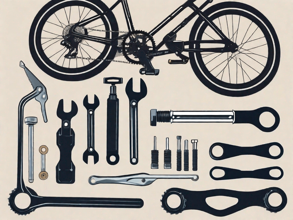 A variety of bike maintenance tools such as a bicycle pump