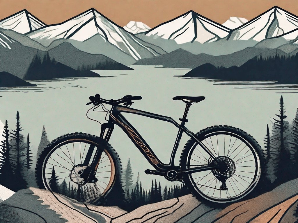 A mountain bike leaning against a rugged