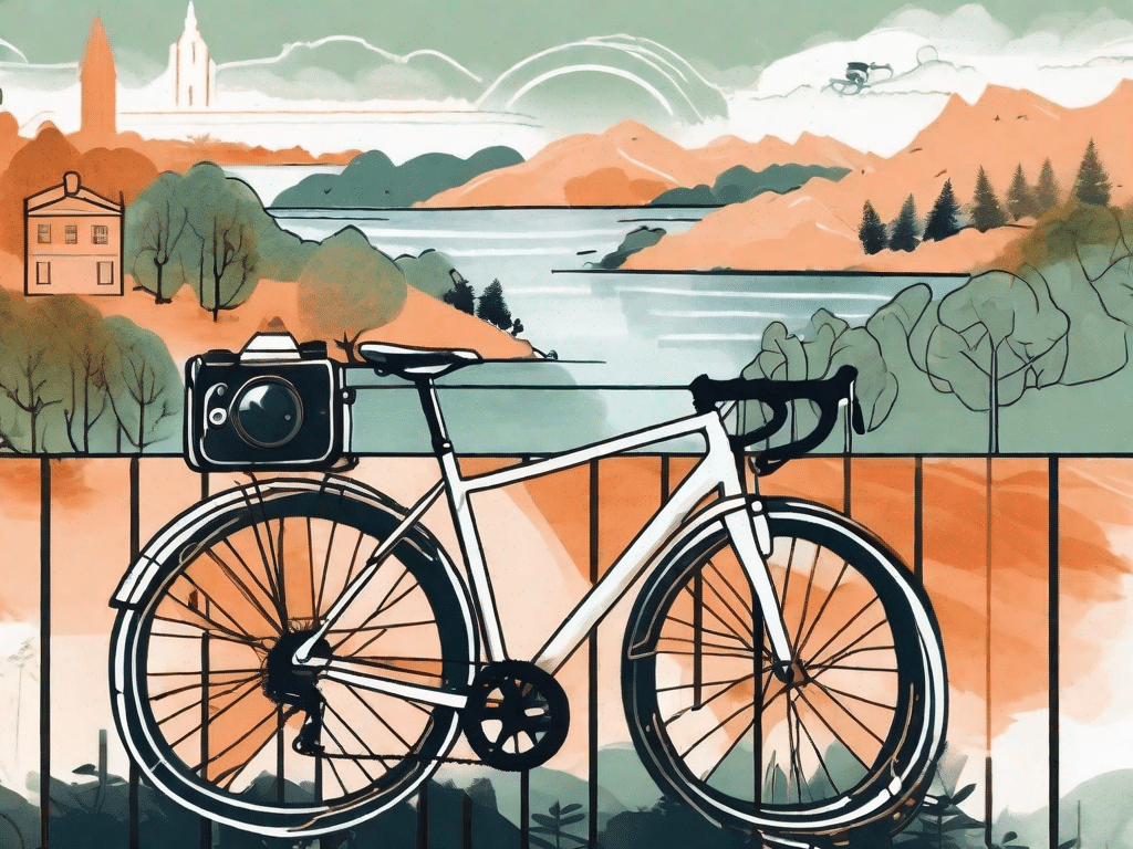 A camera capturing scenic landscapes and iconic landmarks from a bike tour