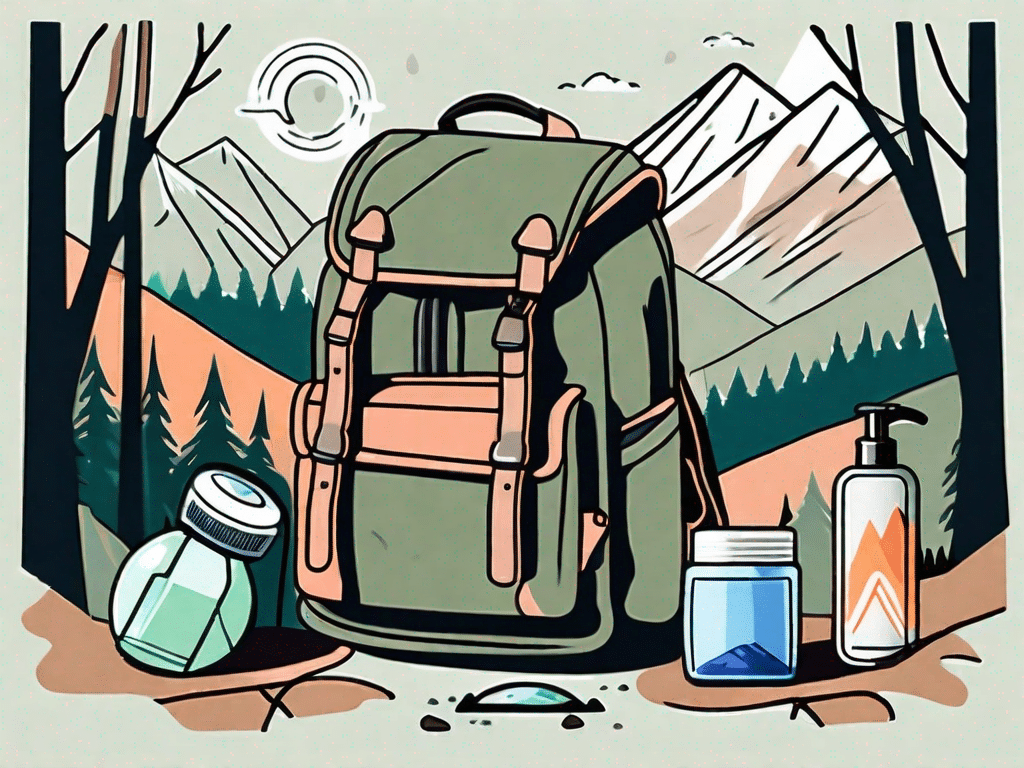 A backpack open to reveal various outdoor adventure essentials such as a water bottle