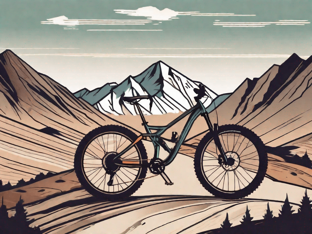 A mountain bike leaning against a rugged