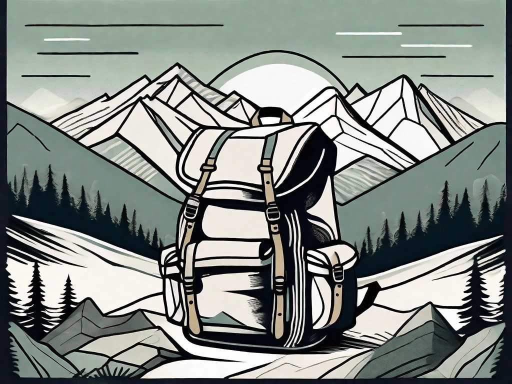A backpack with various outdoor adventure gear like a compass