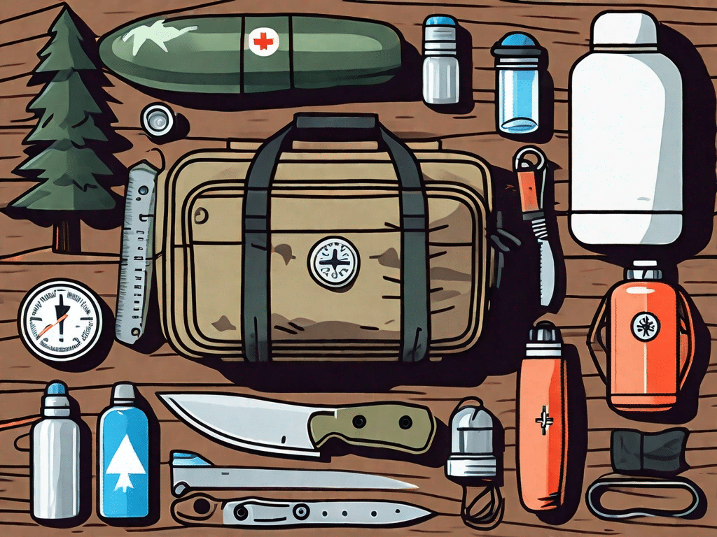 A variety of essential adventure gear such as a pocket knife