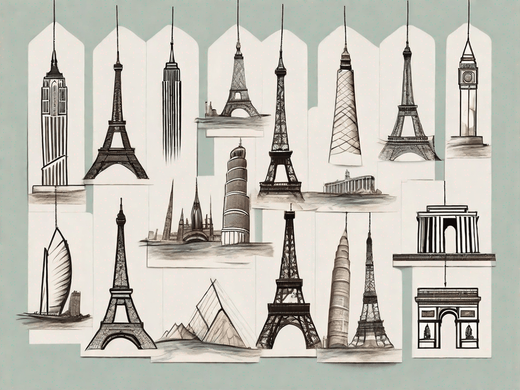 A variety of iconic landmarks from around the world