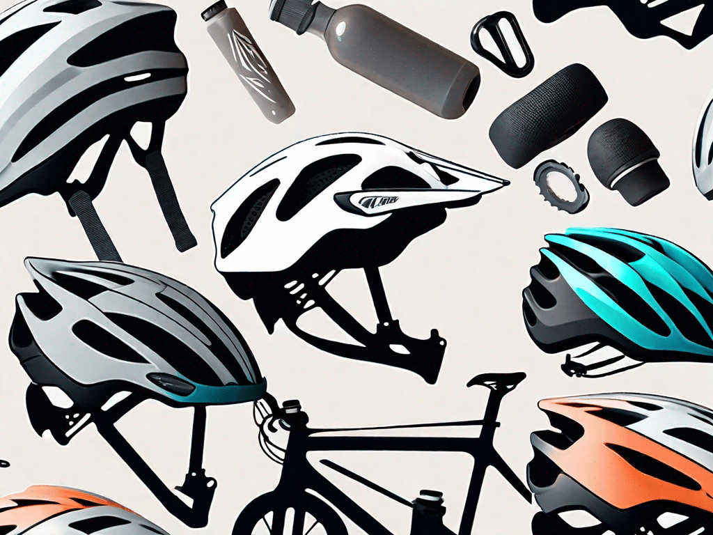 A variety of high-performance bike gear items such as a sleek helmet
