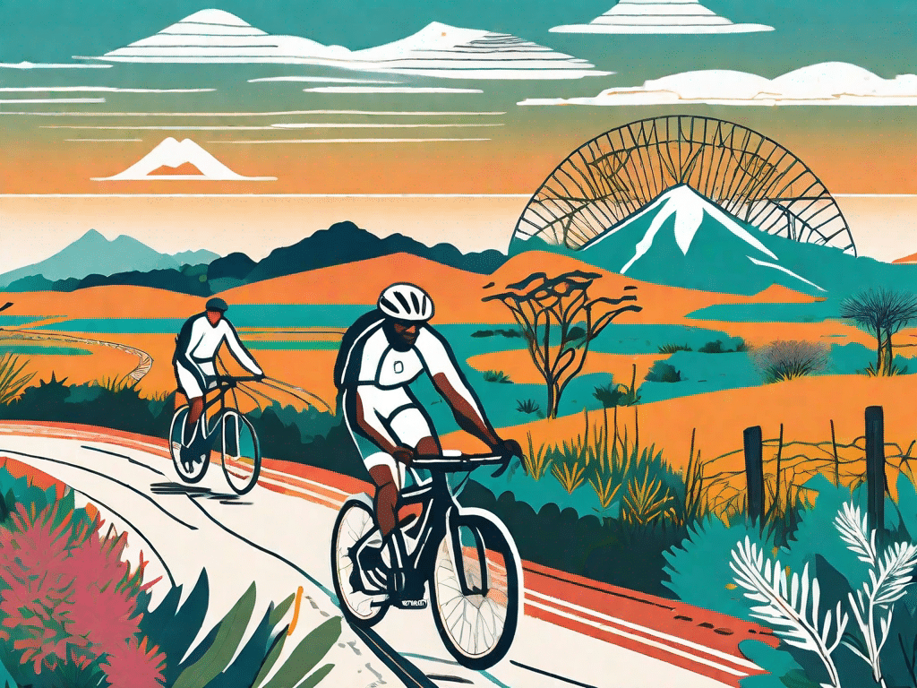 A vibrant south african landscape with a focus on a trail of bike tracks