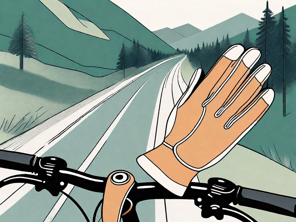 A pair of padded cycling gloves resting on a bicycle handlebar
