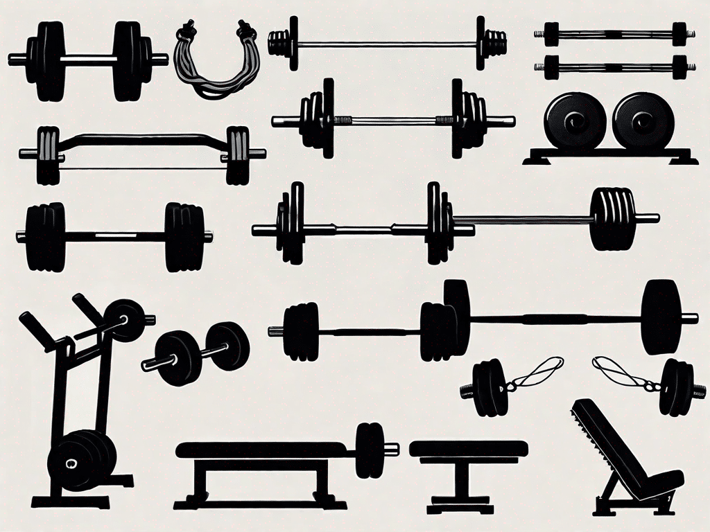 Eight different types of gym equipment commonly used for upper body strength training