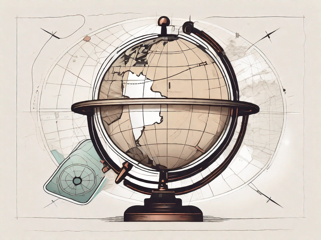 A globe surrounded by various navigation tools such as a traditional compass