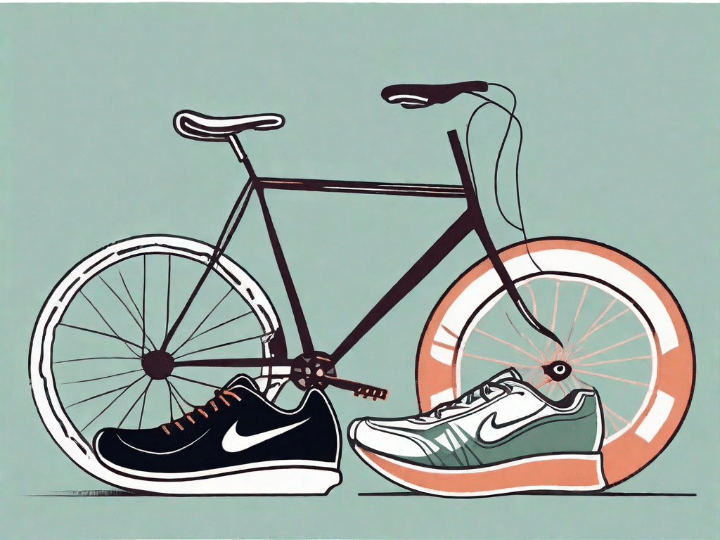 A bicycle and a pair of running shoes