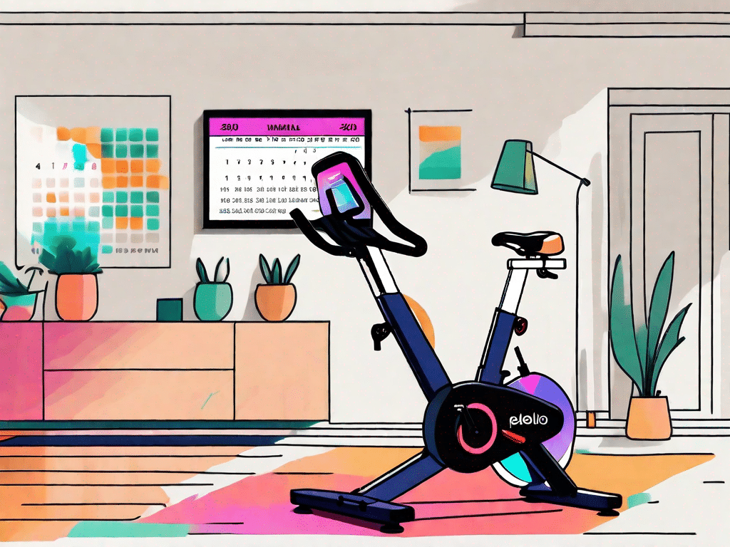 A peloton exercise bike in a vibrant living room setting