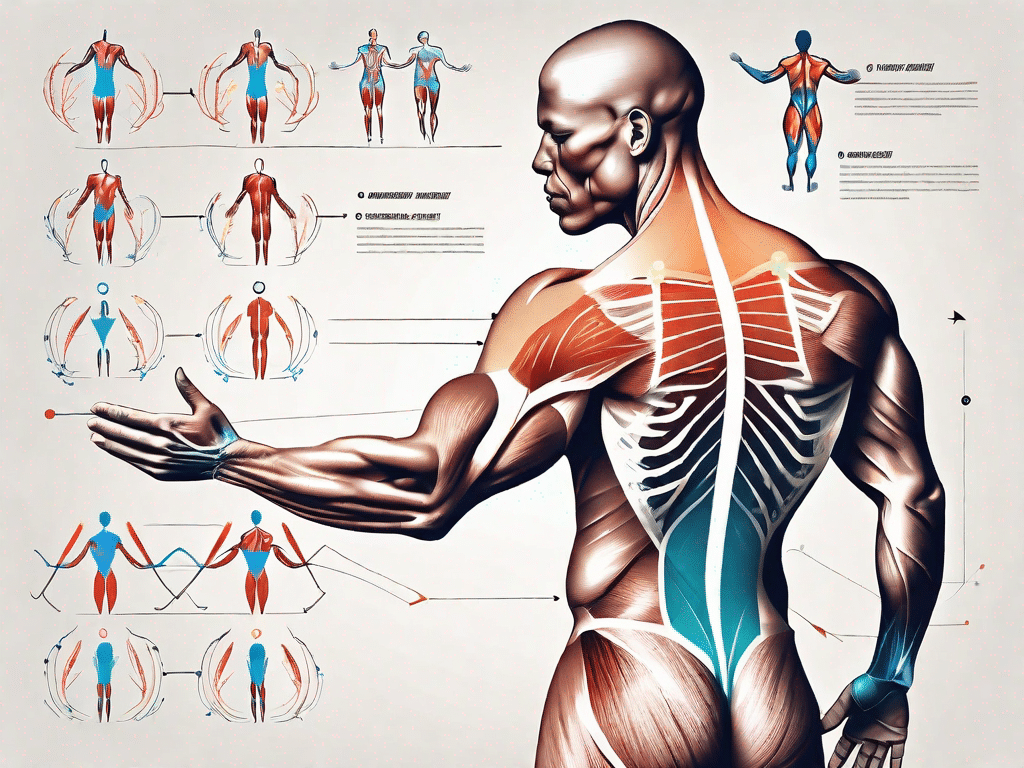 Different muscle groups highlighted on an anatomically correct human body silhouette