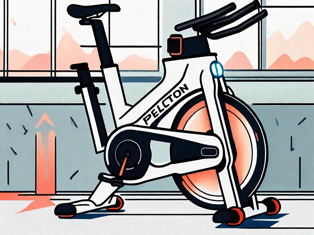 A peloton exercise bike with a glowing light or arrow pointing to a hidden compartment
