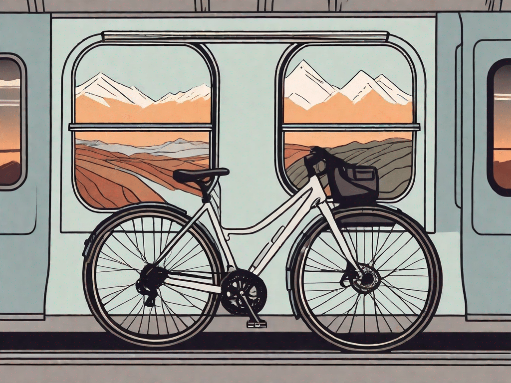 A bicycle leaning against a luggage rack on an amtrak train