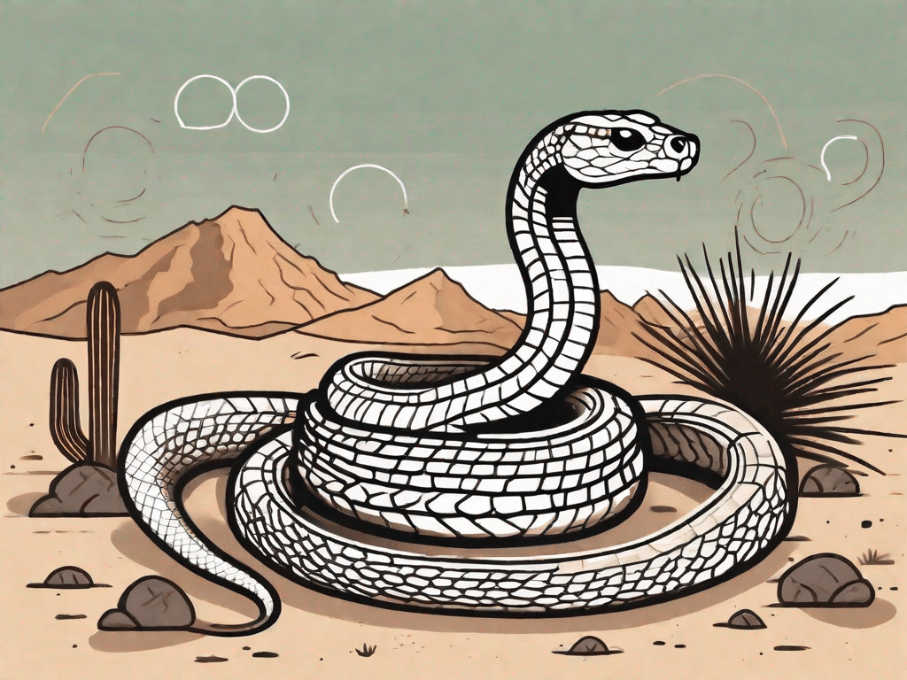 A rattlesnake coiled up in a desert environment