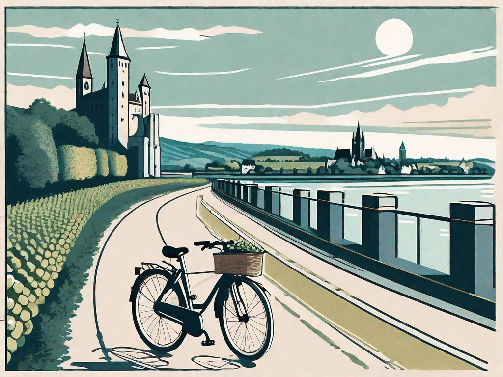 A scenic view of the rhine river with a bicycle path running alongside it